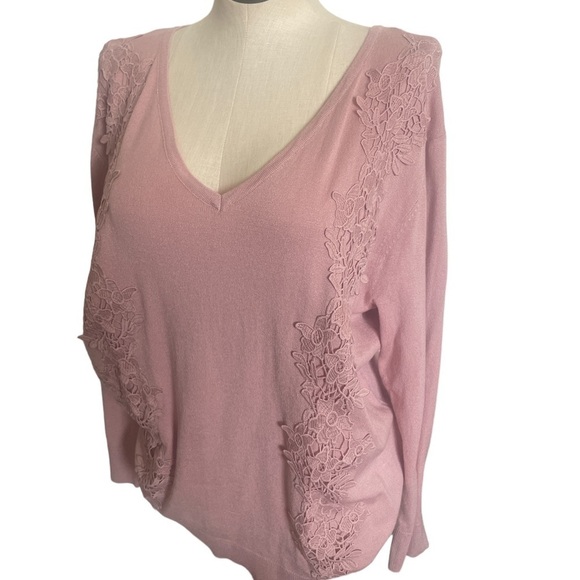 Lane Bryant Plus Sweater woman pale pink lace floral panel long sleeve New 18/20 - Picture 9 of 9